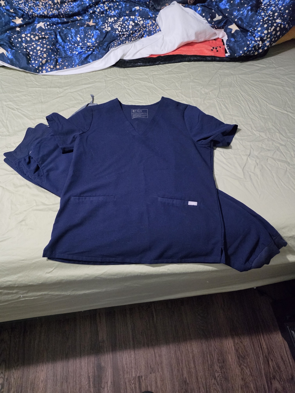 Figs Navy Blue Short Sleeve V-Neck Kids Scrub Top